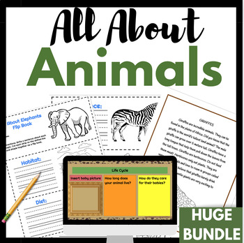 Preview of Animal Unit | Digital and Printable Bundle ELA Math Science Research Zoo Booklet