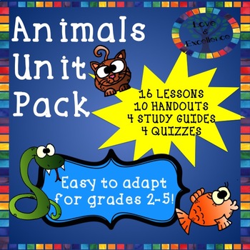 Preview of Animal Activity and Lesson Unit Pack- PPTs, Worksheet, Study Guides, & Quizzes