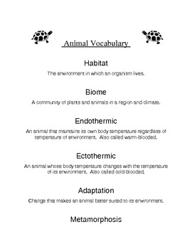 Preview of Animal Unit Vocabulary