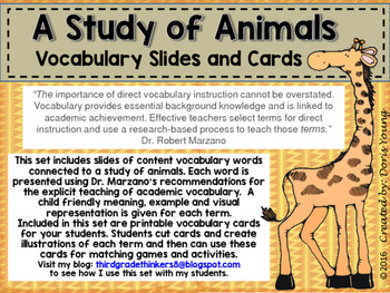 Animal Unit Vocabulary Words and Slides