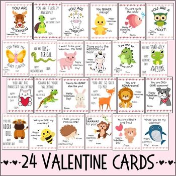 Preview of Animal Valentines Day Cards for Kids | Lunchbox Notes | Animal Pun Cards for Kid