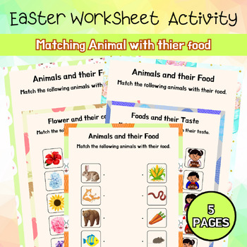Preview of Animal With Their Food Easter Worksheet PreK - 2nd Easter Activity Printable