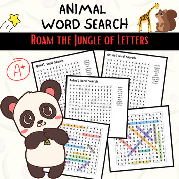 Preview of Animal Word Search Puzzles for Zoo Animals, Farm Animals, and Wild Animals