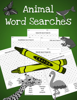 Preview of Animal Word Searches Bundle: Mammals, Fish, Insects, Reptiles, Amphibians, Birds