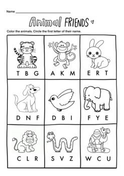 animal worksheet coloring and beginning letter esl kids phonics