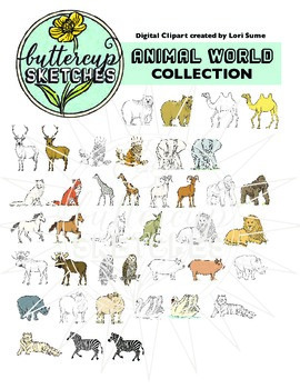 Animal Realistic Clip Art Collection: 20 realistic animals in color and b/w