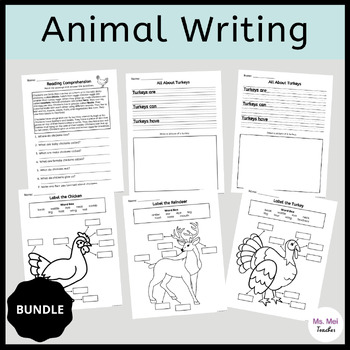 Preview of Animal Writing Worksheets - Labeling, Reading Passage, Venn Diagram - BUNDLE