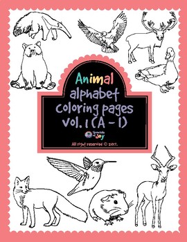 Preview of Animal alphabet coloring pages vol.1: A - I, bear, fox, eagle
