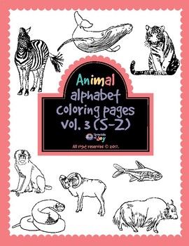 Preview of Animal alphabet coloring pages vol.3: S-Z, snake, whale, zebra