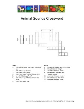 Animal and Insect Sounds Crossword Puzzle by Rain or Shine Learning