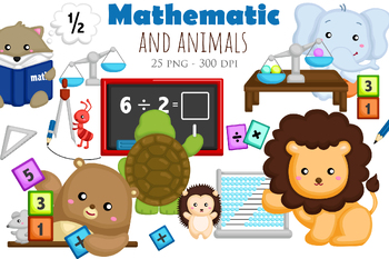 Preview of Animal and Mathematics Learning Study School Cartoon Illustration StickerClipart