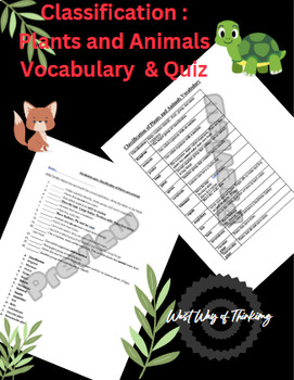 Preview of Animal and Plant classification Vocab and quiz