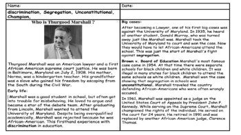 Preview of First African American Supreme Court Justice: Thurgood Marshall (shared Reading)