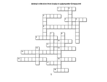 Animal collection from koala to salamander Crossword by BAC Education