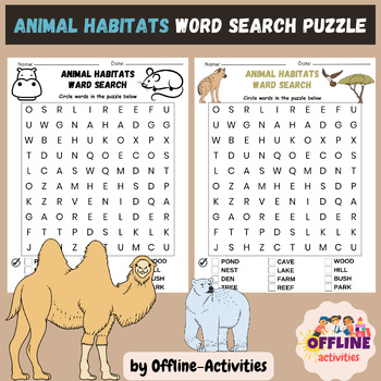 Animal habitats Word Search Puzzle Worksheet Activity by Offline-Activities