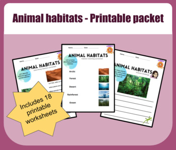 Preview of Animal habitats worksheet packet - 2nd and 3rd grade printable science packet