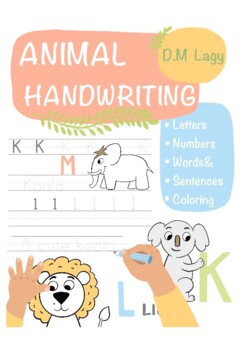 Preview of Animal handwriting practice book for kindergardent, learn and color
