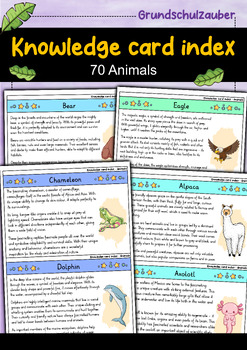 Preview of Animal knowledge card index - 70 animals - English