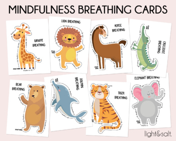Preview of Animal mindfulness breathing exercises, calming cards, breathing cards, anxiety