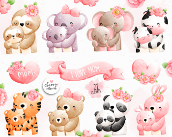 mom and baby animals clipart