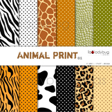 Animal print and dots patterns digital papers. Backgrounds.