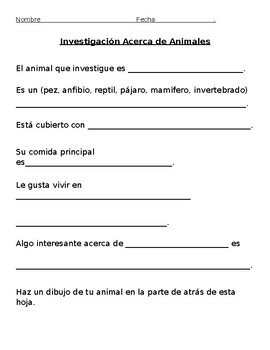 Preview of Animal report format in Spanish