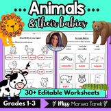Animals & Their Babies {Editable!} {Worksheets} - Ms Marwa Tarek