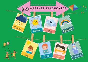 Preview of 20 Weather Wonderland Printable Flashcards Set- DIGITAL DOWNLOAD