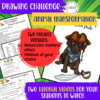 Preview of Animal Transformation Drawing Challenge, Art Sub Plans, Early Finishers