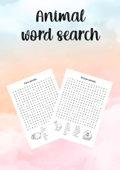 Animal word search bundle (pets, farm, african, mammals, reptiles ...