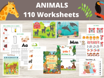 Preview of Animal worksheet Preschool Toddler Busy Book, Animal printable busy book