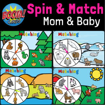 Preview of Animal Mom and Baby Spinner Games Bundle| Boom Cards