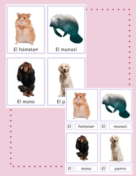 Preview of Animales - Spanish 4 part Montessori-inspired cards