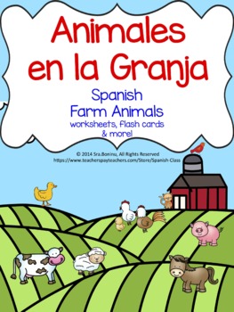 Preview of Animales - Spanish Farm Animals worksheets & flashcards / Distance Learning