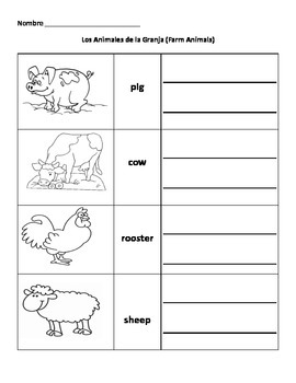 Preview of Animales de la Granja (Farm Animals) Spanish Vocabulary