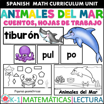Preview of Animales del Mar, Ocean animals Math and Reading activities in Spanish