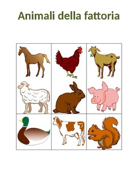Preview of Animali della fattoria (Farm Animals in Italian) Bingo