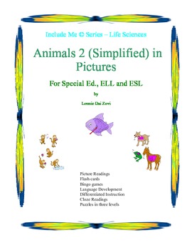 Preview of Animals 2 (Simplified)  in Pictures for Special Ed., ELL and ESL Students
