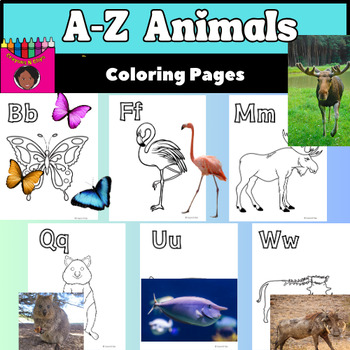 Preview of Animals A-Z- Animal Themed Alphabet Coloring Pages
