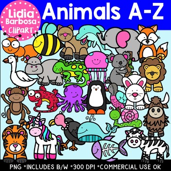 Animals A-Z Clipart Bundle by Lidia Barbosa Clip Art | TPT