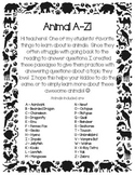 Animals A-Z Reading Comprehension Passages