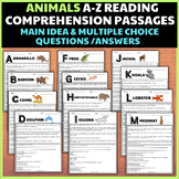 Animals A-Z Reading Comprehension Passages|Main Idea &Mult