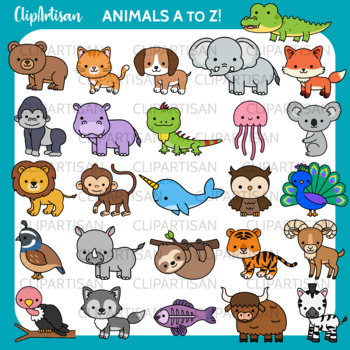 Animals A to Z Clipart Alphabet A-Z by ClipArtisan | TPT