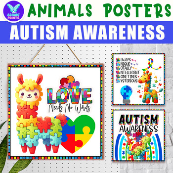 Preview of Animals AUTISM Awareness Posters - Classroom Decor Bulletin Board Ideas