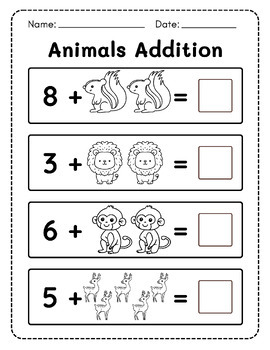 Animals Addition Practice Worksheets from Numbers 1-10 by Pixeleo Creative