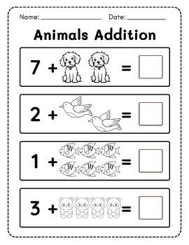 Animals Addition Practice Worksheets from Numbers 1-10 by Pixeleo Creative