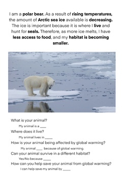 Animals Affected By Global Warming Worksheets by ESL Lessons in Asia