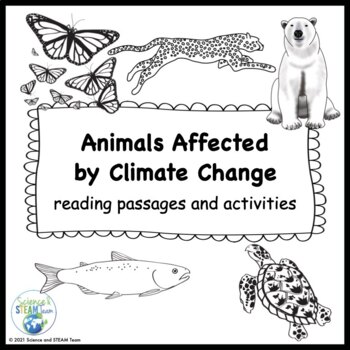 Preview of Earth Day Animals Affected by Climate Change Articles in Black and White