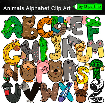 Animals Alphabet Clipart Letters by Clipartino | TpT