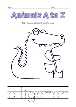 Preview of Animals Alphabet A to Z Coloring Worksheet Set